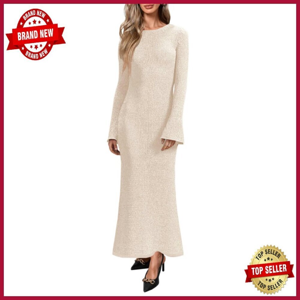 Long Sleeve Maxi Dress Knit Slim Fit Flowy Sweater Dress Casual